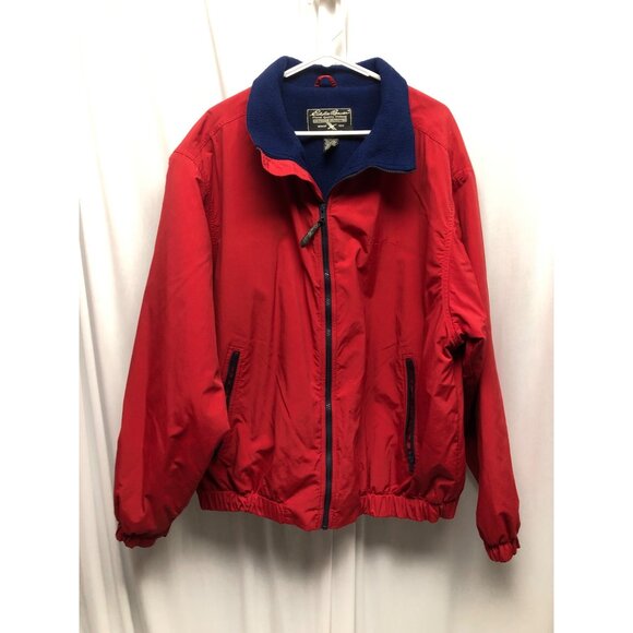 Eddie Bauer Red Bomber Jacket Blue Fleece Lining Mens Size XL Zippered Vintage - Picture 1 of 7
